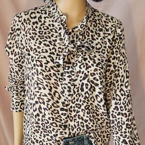 H&M Leopard Button-up Blouse with ties